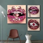 Современный скандинавский ModernGold губы сексуальные бриллианты блеск Для женщин холст для живописи художественные плакаты и принты настенные холсты картины для дома