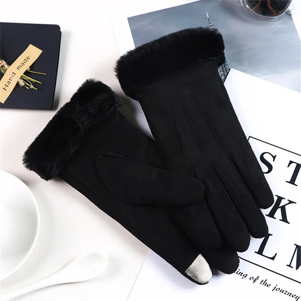 Зимние женские перчатки, сохраняющие тепло, утолщенные ветрозащитные перчатки, одноцветные, противоскользящие, эластичные, бархатные, перчатки для женщин, водонепроницаемые