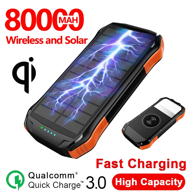 80000mAh Qi Беспроводное зарядное устройство солнечной энергии 10W для IPhone Xiaomi Samsung PD 18W