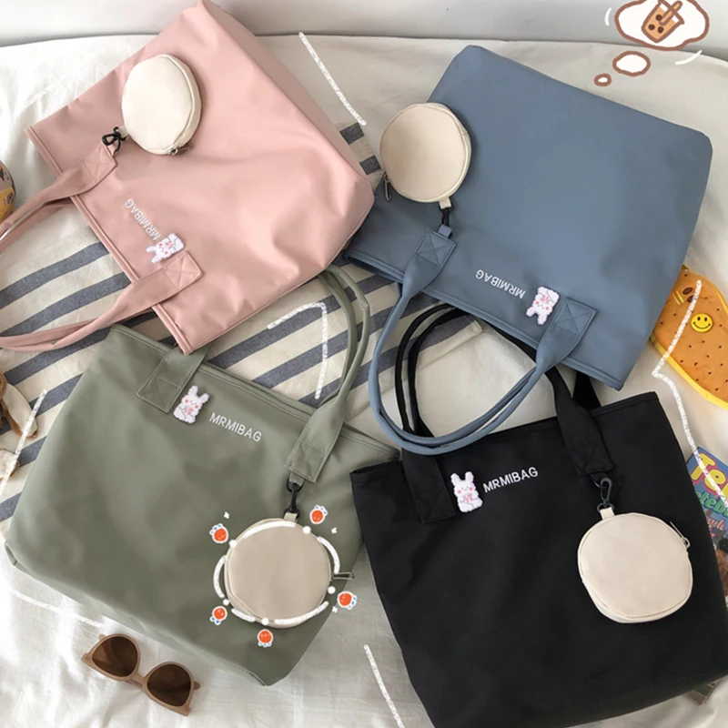 

Kawaii Nylon Capacity Handbag Teenage Girls Free Purse Shoulder Bags Waterproof WomenTote Pure Color Eco Simple Shopping Bag
