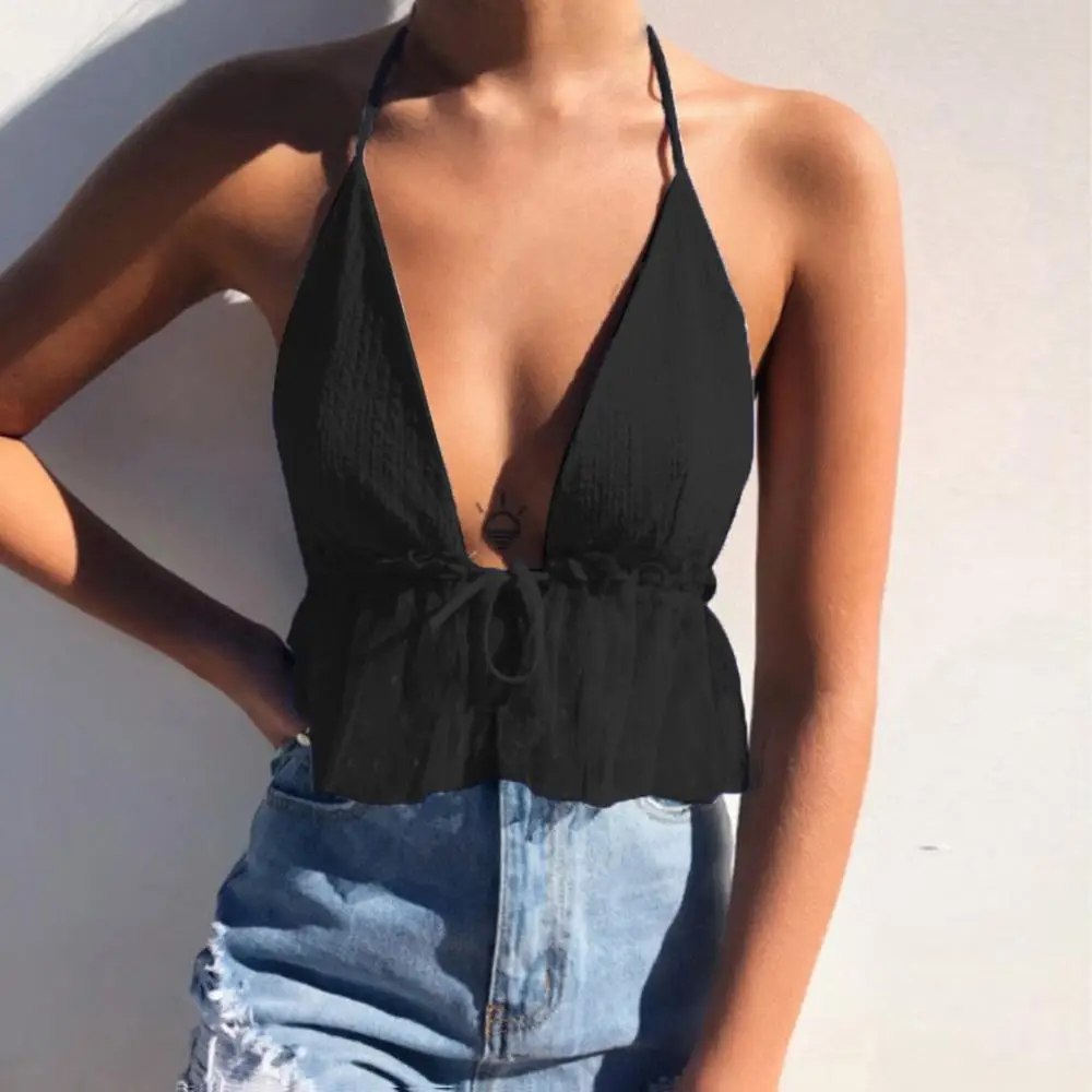 Женская шифоновая блузка с открытыми плечами открытой спиной и V-образным