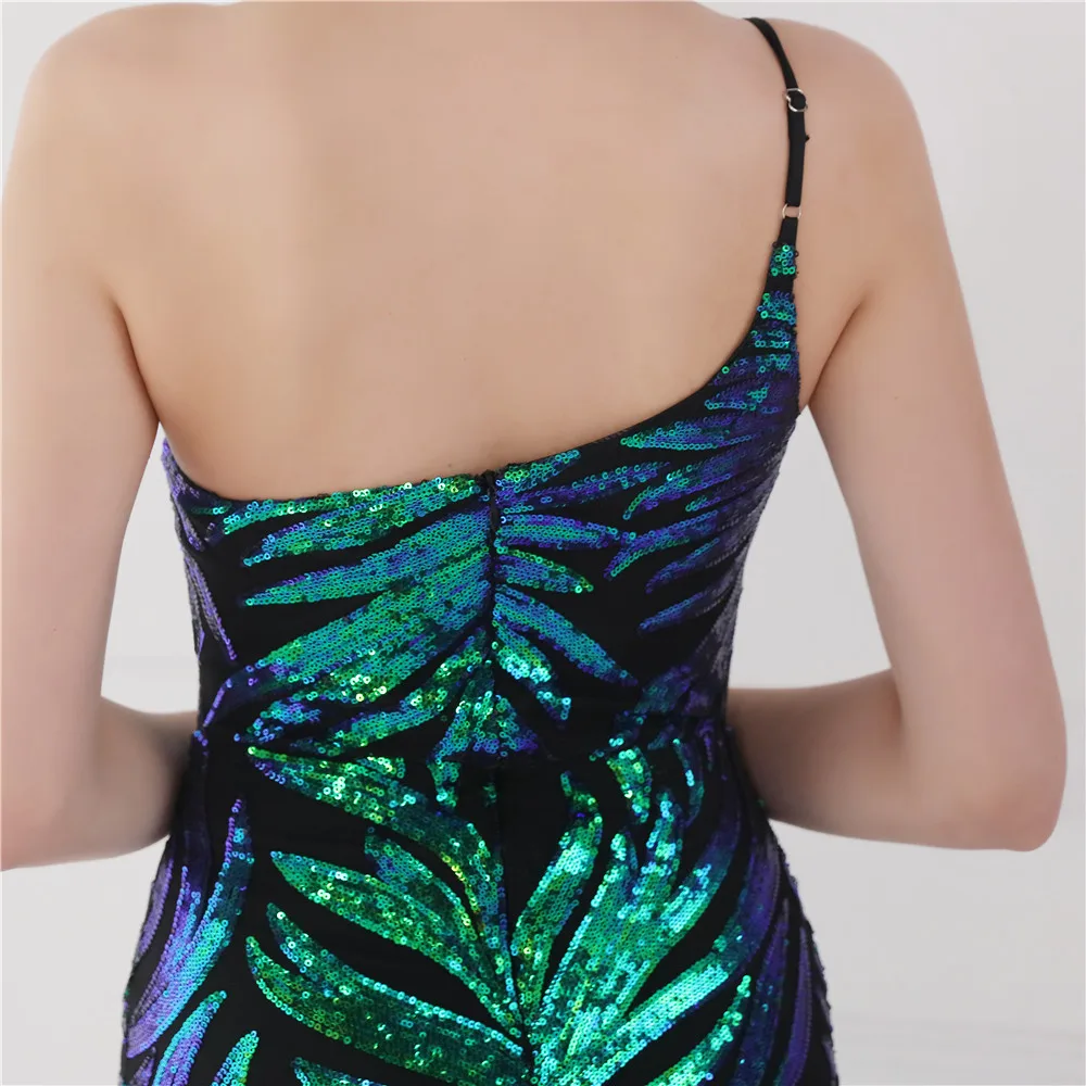 DEERVEADO K19112 Emerald Green Prom Dresses 2021 New One Shoulder Sequin Party For Women Gown Maxi Dress | Свадьбы и торжества