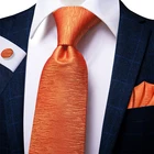 Hi-Tie галстук для мужчин новый роскошный мужской галстук набор оранжевый однотонный Шелковый 8,5 см большие модные Hanky запонки Набор свадебное качество