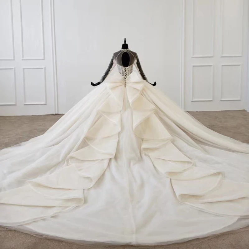 HTL1184 2020 мусульманское свадебное платье с длинным рукавом бисером блестками