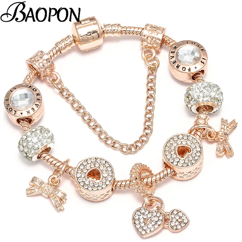 Роскошные браслеты с кристаллами розового золота для женщин свадебные стразы