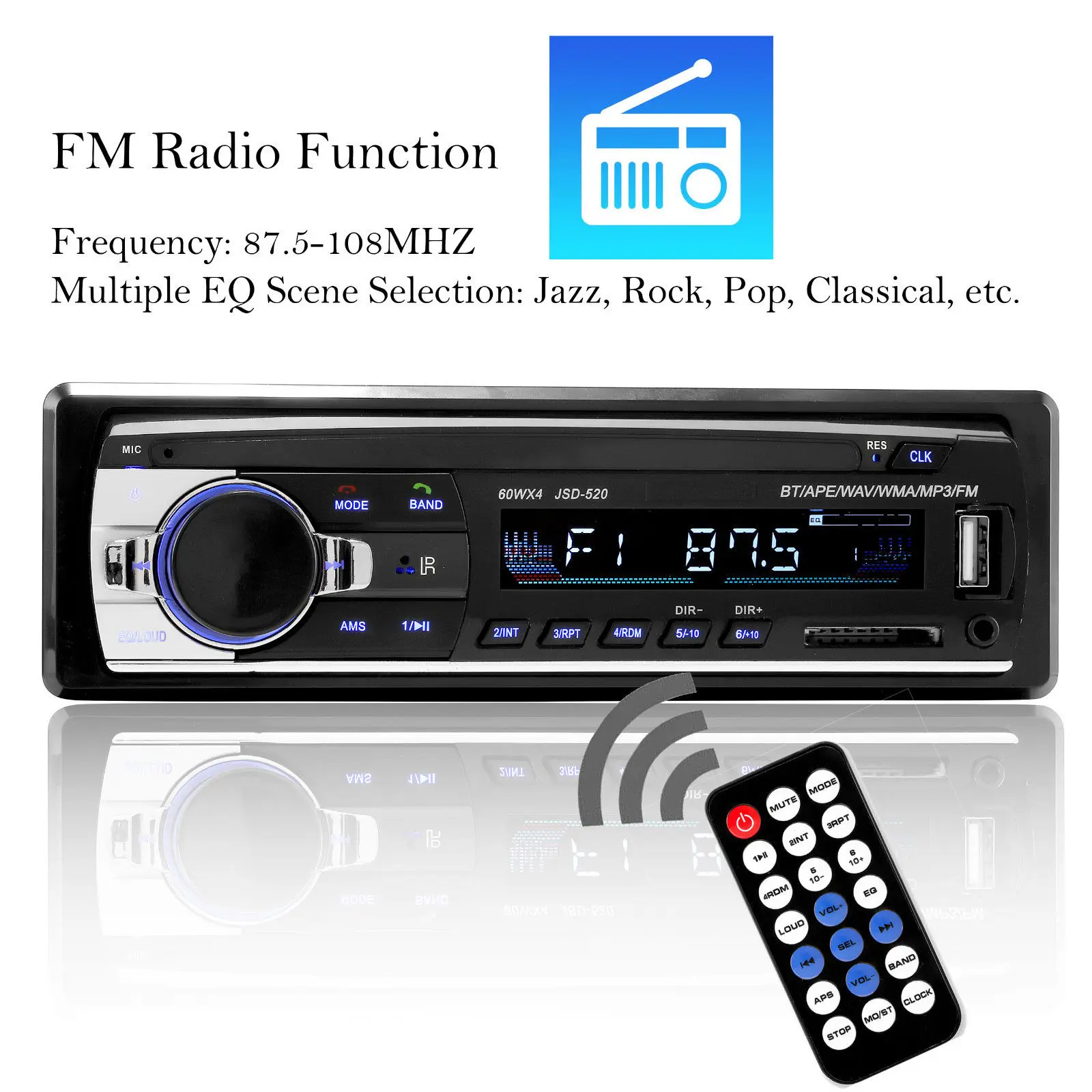 Автомобильная стереосистема 1 DIN автомобильная аудиосистема FM Bluetooth mp3-плеер