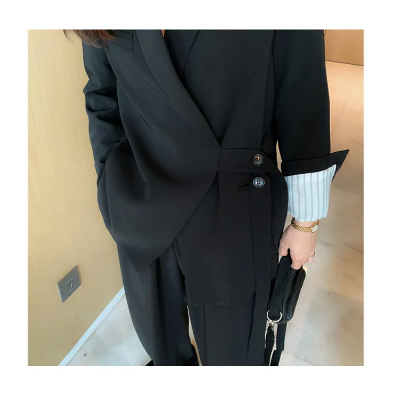 

Autumn plus size women's elegant suit pants two-piece female Loose solid color ladies jacket Casual high waist trousers New 2020