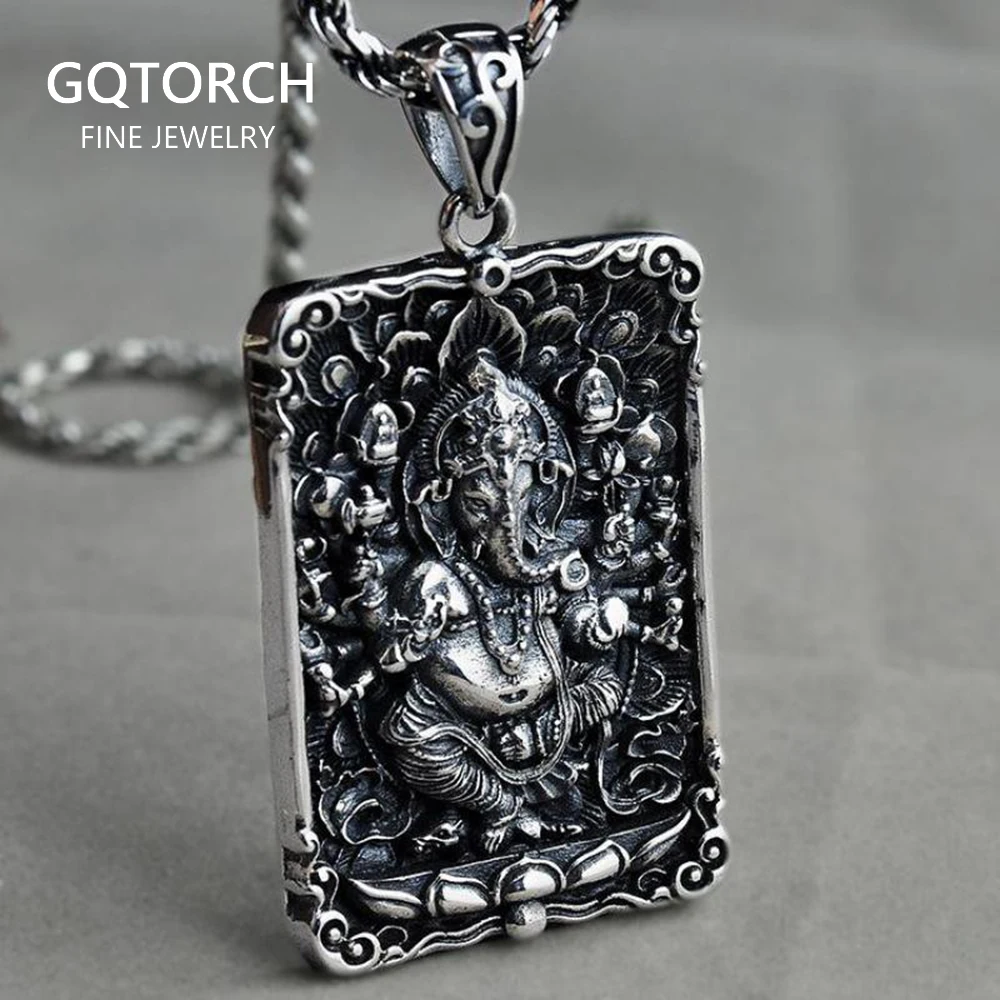 

Necklaces & Pendants Real 925 Sterling Silver Pendant For Men Elephant God Tag Ganesha Six Words OM Engraved Buddha Figure