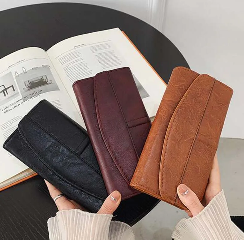 

Free Shipping High Quality Retro Style Leather Long Wallets Men Women's Clutch Bag Multi Card Position Purse Card Holder Bags