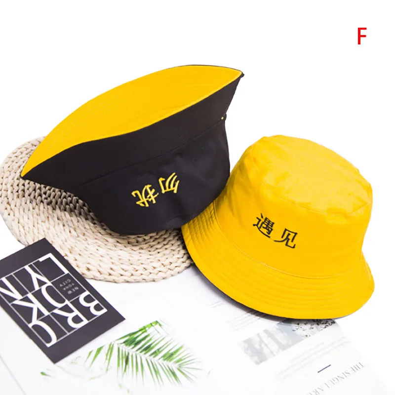 

Unisex Fashion Bucket Hat Panama Two Side Reversible Bucket Hat yellow Beach Men Summer Caps