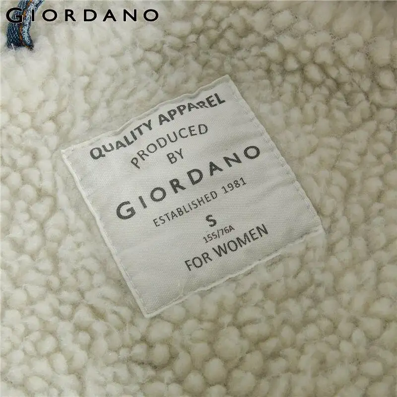 

Giordano Women Jackets Fleece-lined Loose Turn-down Collar Denim Jacket Flap Pockets Metal Buttons Chaqueta Mujer 05370730