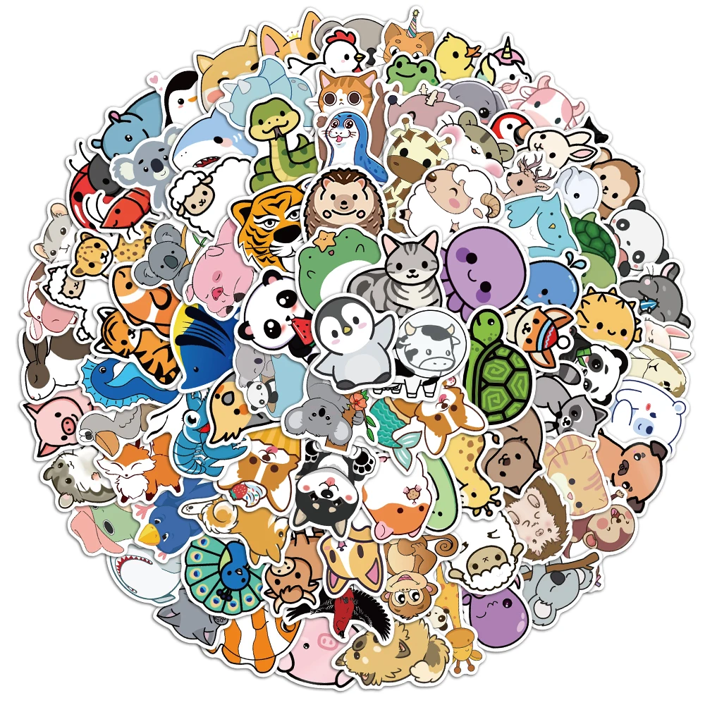 10/30/50/100Pcs Cute Cartoon Animal Stickers Luggage Guitar Skateboard Bicycle Cool Sticker for Kid Decal Classic Toys Gift