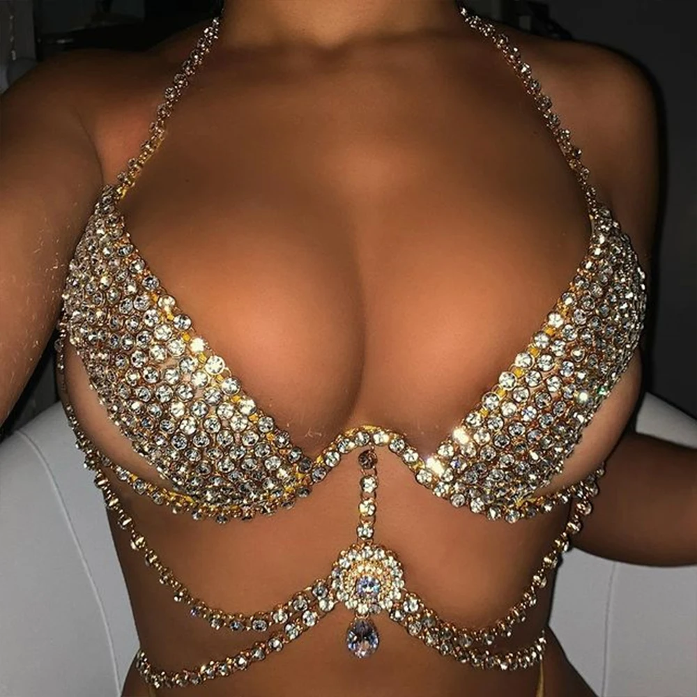

Stonefans Luxury Full Rhinestone Hollow Bra Chain Harness for Women Festival Heart Pendant Crystal Bikini Bra Body Jewelry Gift