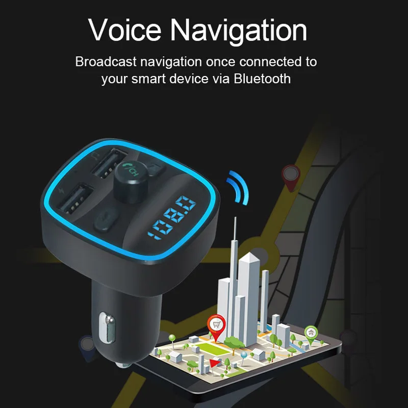 FM трансмиттер YASOKRO с Bluetooth 5 0 и двумя USB портами|Автомобильный комплект Bluetooth| |