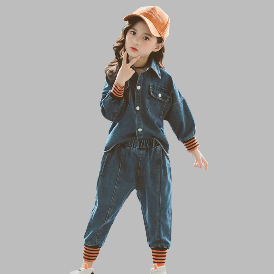 2019 комплект детской одежды для девочек подростков Джинсовая Верхняя одежда +