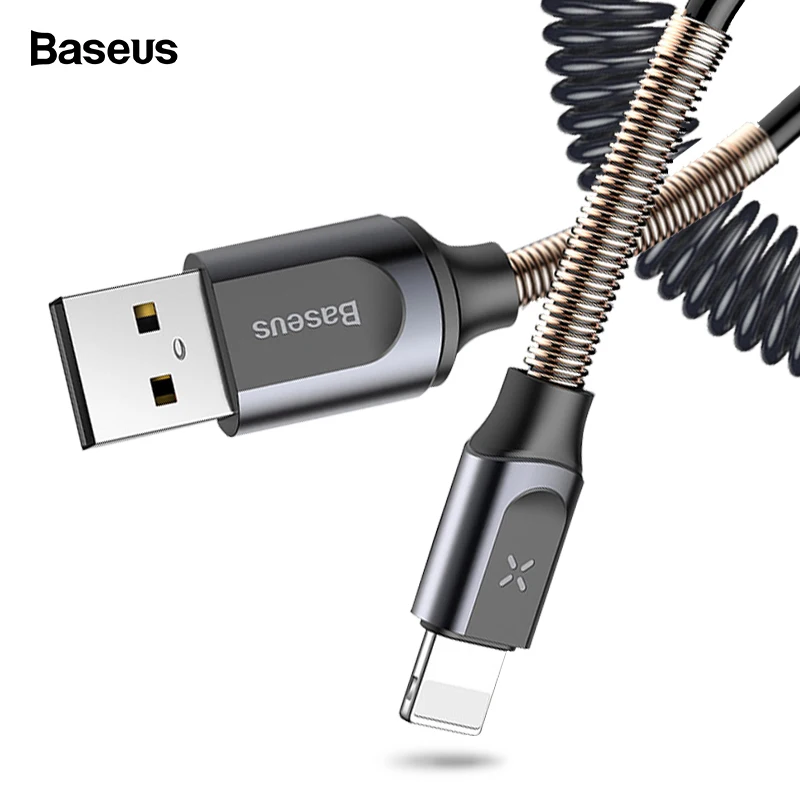 Baseus выдвижной пружинный USB кабель для iPhone XS Max 2A Быстрая зарядка кабель для передачи данных для iPhone Xr X 8 7 6 USB провод шнур