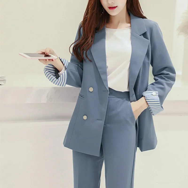 Синие розовые брючные костюмы рабочие комплекты из двух предметов повседневный