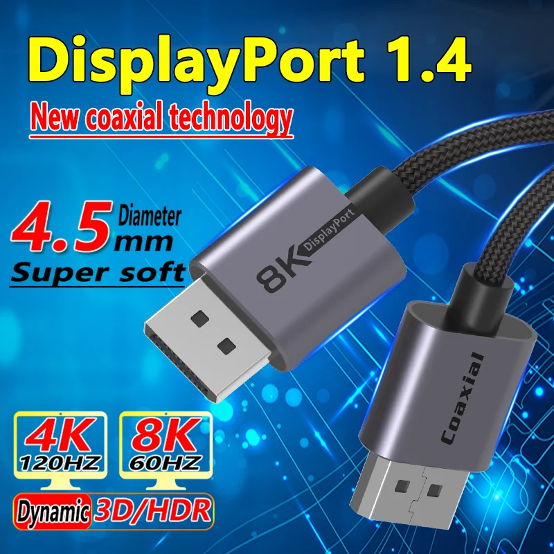 Коаксиальный кабель DisplayPort 1 4 с поддержкой PS5/Xbox подключение к ноутбуку для