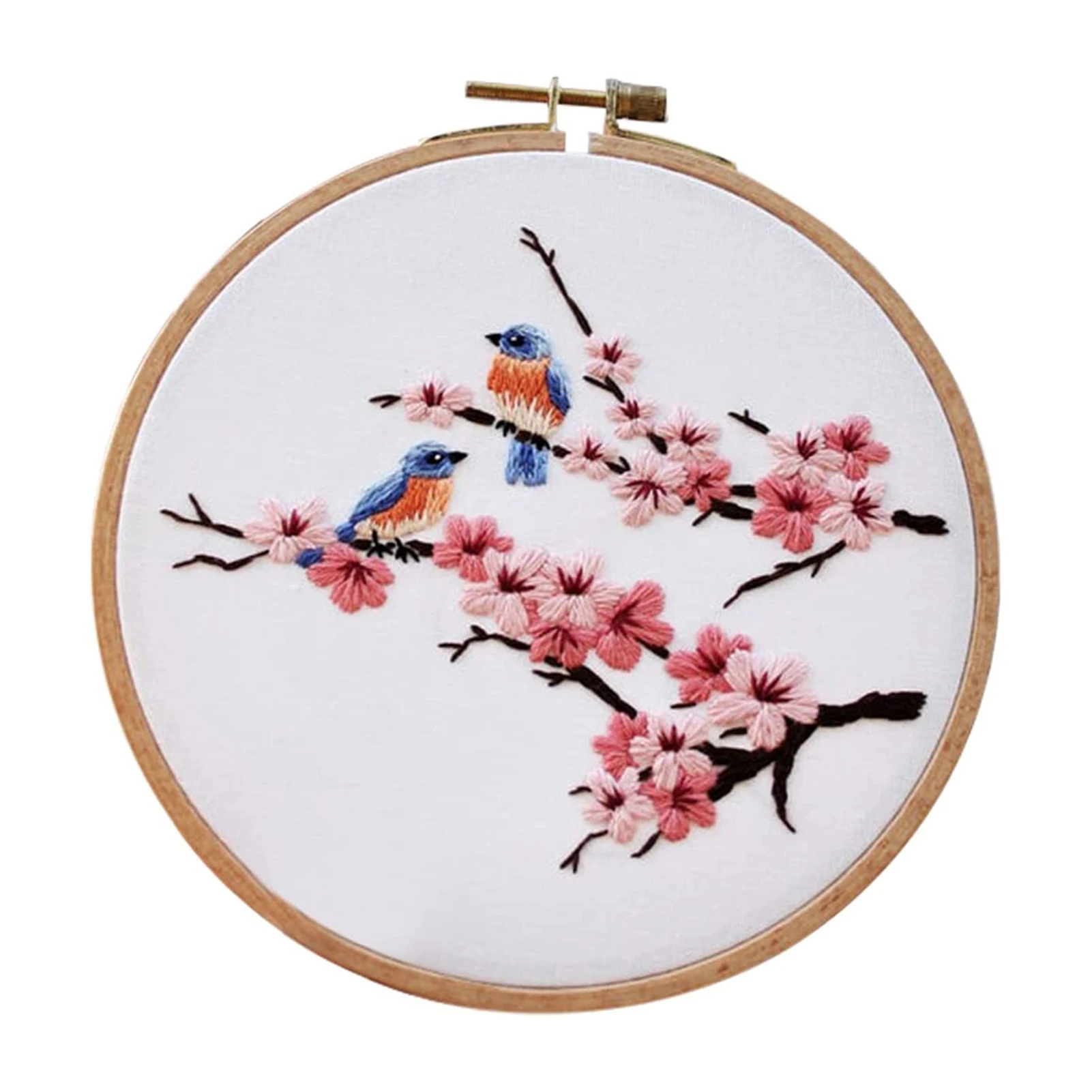 

DIY Cloth Color Tools Embroidery Starter Kit With Thread Cherry Blossom Bluebirds Pattern Digital Hand Embroidery Pattern