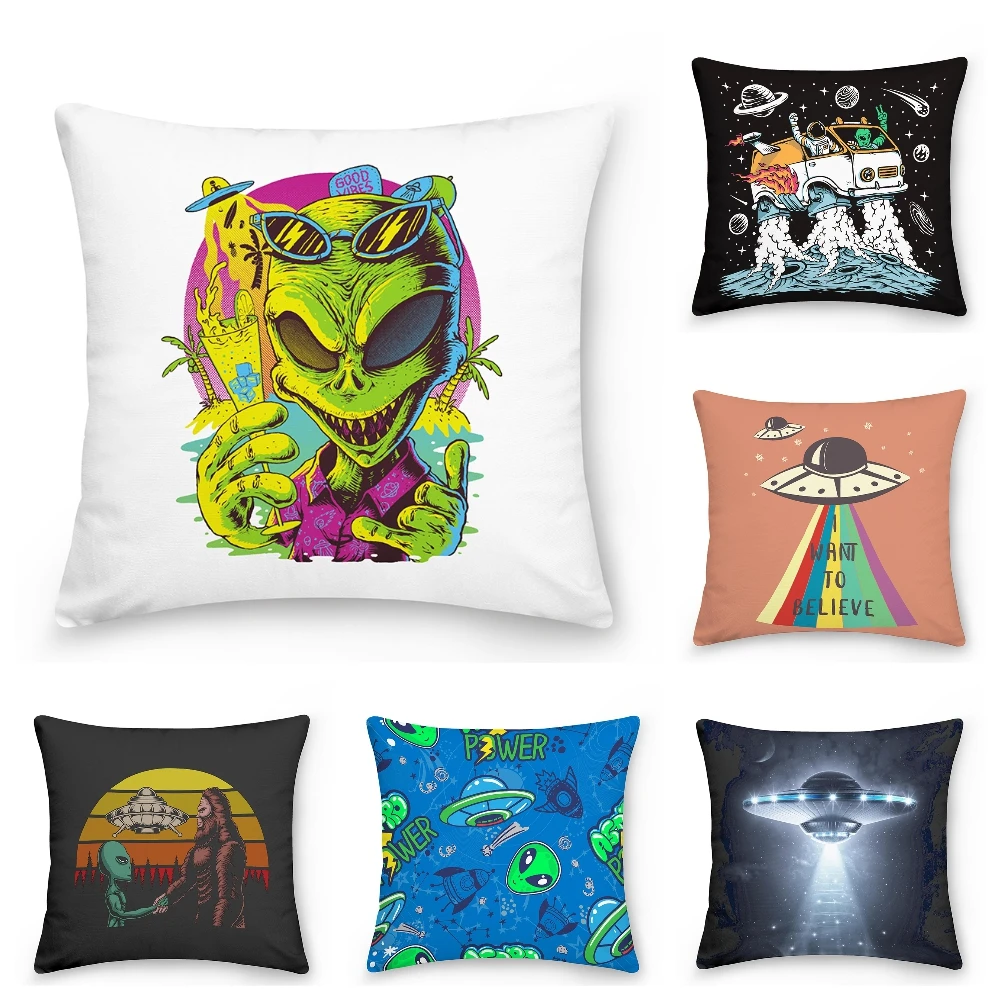 

Spaceship Pillow Covers Black Extraterrestrial Alien Spaceship Cushion Cover UFO Pillow Covers Pillowcase Home Decoration