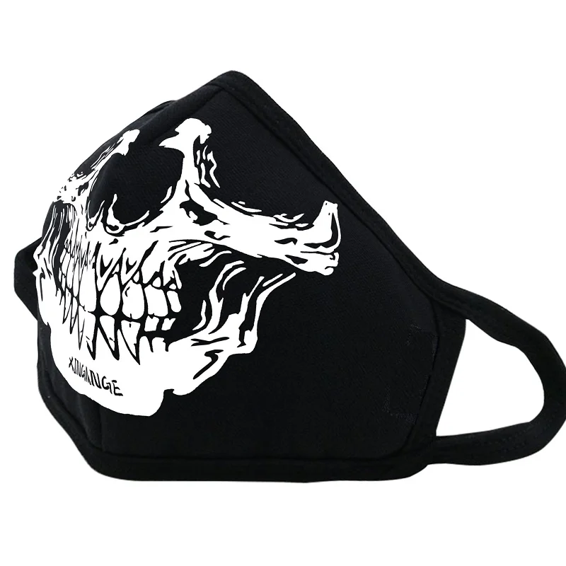 

Skull Scarey Luminous Black Face Masks Cartoon Halloween Cosplay Mondmasker Washable Dust-Proof Windproof Half Face Facemask