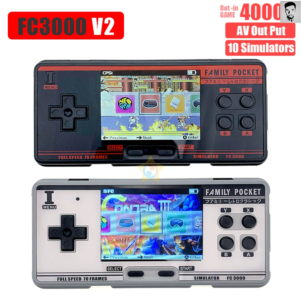 

FC3000 V2 Handheld Game Console 10 Simulator Children's Color Screen Game Console AV Out Put Black Grey Dropshipping