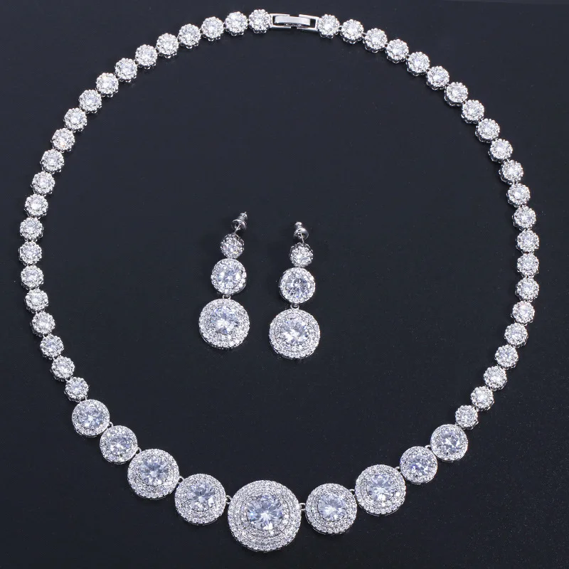 

Diamond Necklace Earrings 2 PCS Luxury Jewelry Sets For Women Wedding Party Zircon Crystal S925 Bridal fine Jewelry Set Gift