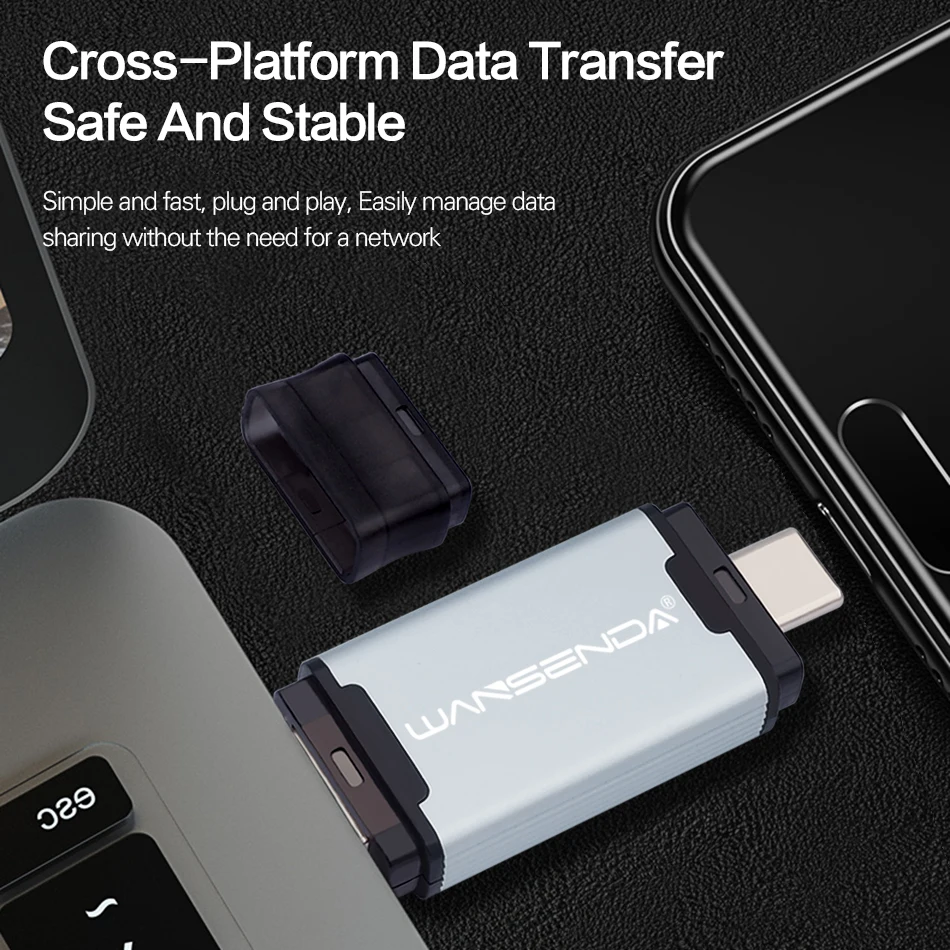 Горячая Распродажа WANSENDA 2 в 1 TYPE-C USB 3 0 флэш-накопитель металлический 16 ГБ 32 64 Гб 128