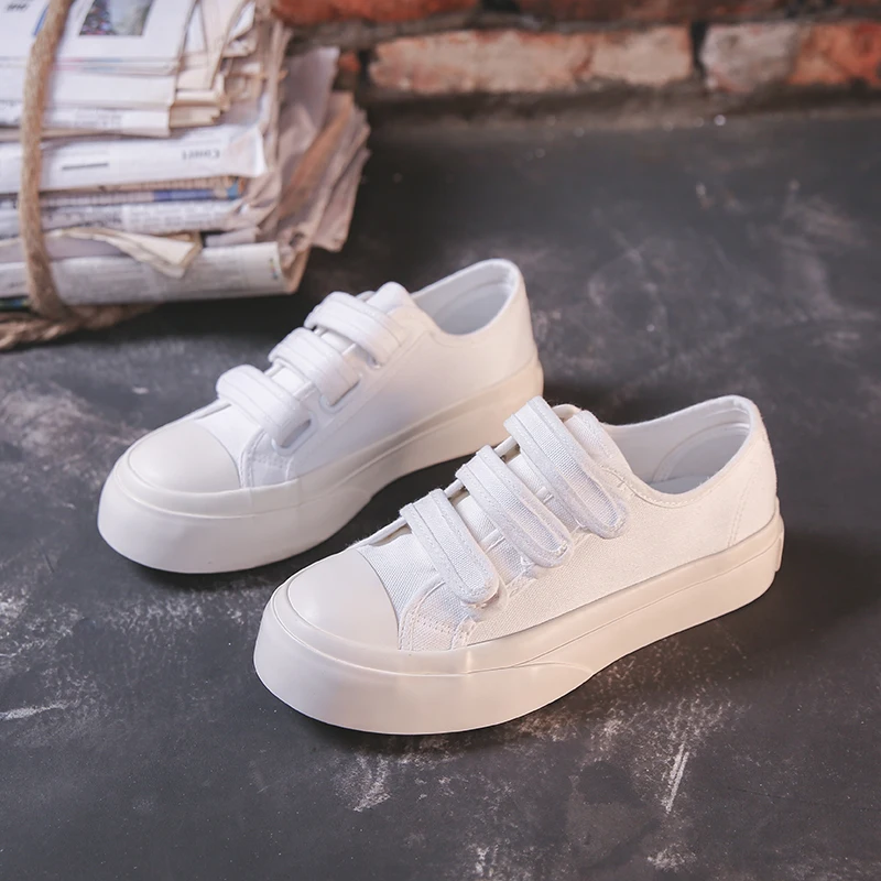 

Korean style Velcro canvas shoes 2021 autumn new casual breathable running white shoes student fashion thick soled shoes