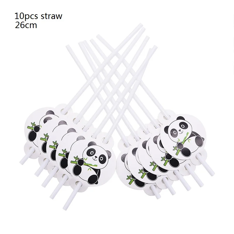 S04 10Pcs straws Тематическое украшение в виде панды для детского дня рождения, воздушный шар, соломенный мешок для конфет, одноразовая посуда для детского душа, вечерние принадлежности в виде панды - Цвет: S04 10Pcs straws