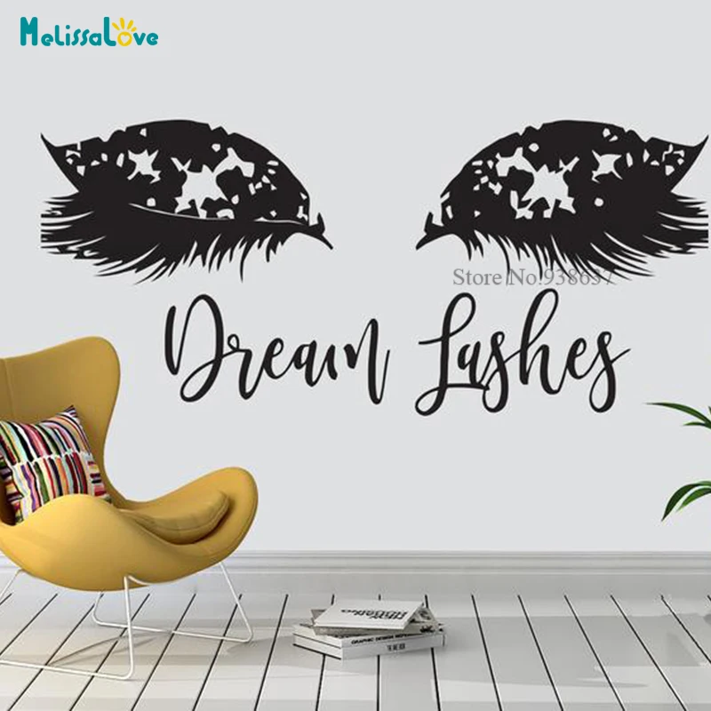 

Мечты ресницы салон красоты Женщины красивые наклейки на стену переводки ресницы Искусство Макияж Расширение Декор для комнаты Фреска BD072