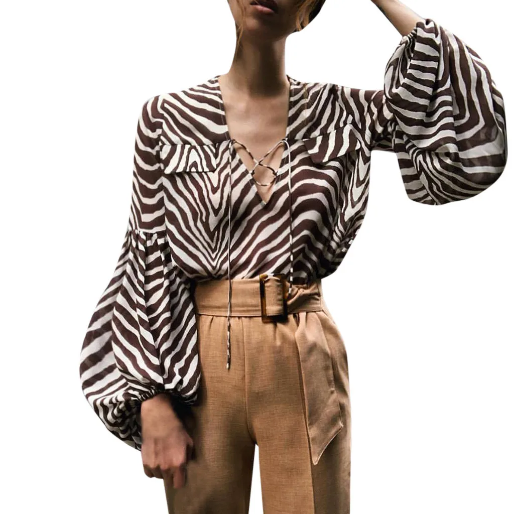 

women laides Lantern sleeve bandage tops shirts 2019 fashion sexy elegant autumn Ribbons clothes roupa blusa feminina