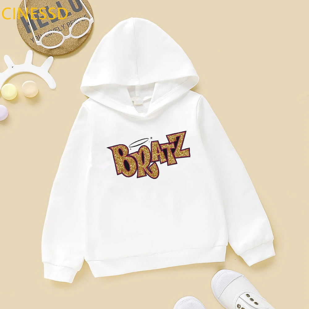 

Golden letters Bratz printed girl hoodie fashion sweatshirt for children korean kids clothes winter warm hoody tops for teens