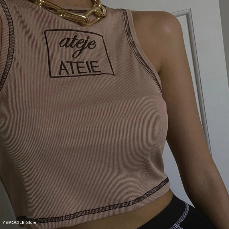 

2021 New Women Crop Tops Y2K Aesthetic Sexy Cute Summer Halter Brown Camis Fashion Casual Female Sleeveless 90s Corset Top