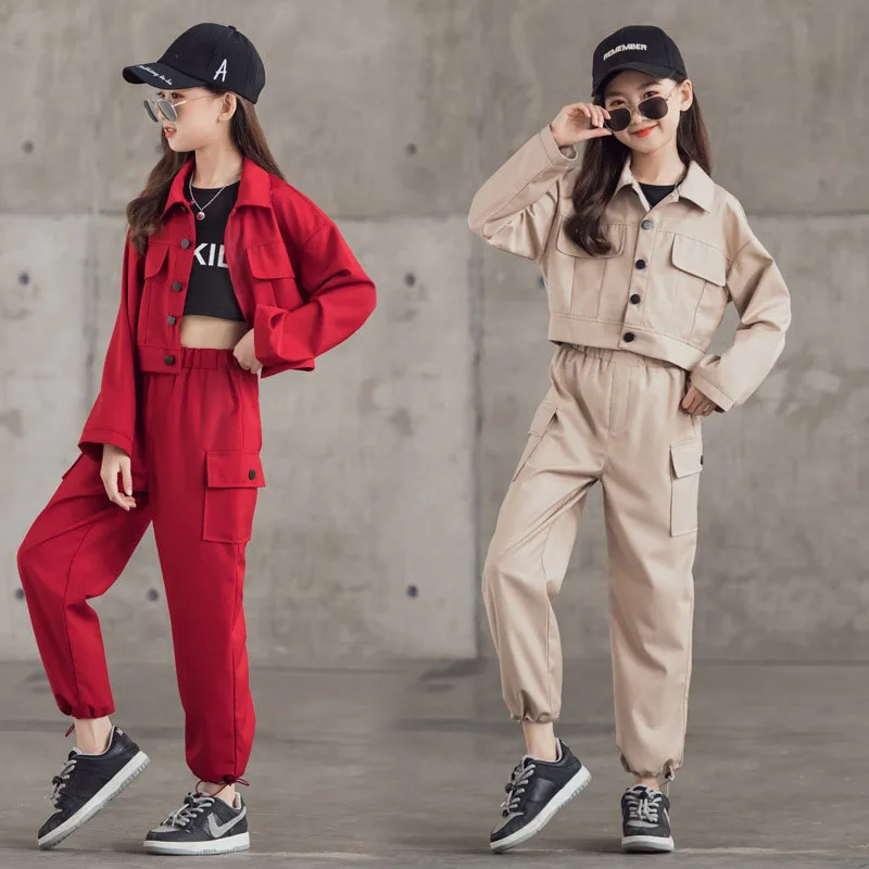 

Комплект одежды для девочек; Осенняя куртка; Брюки-карго; Комплект из двух предметов; Повседневный красивый детский спортивный костюм; Модн...