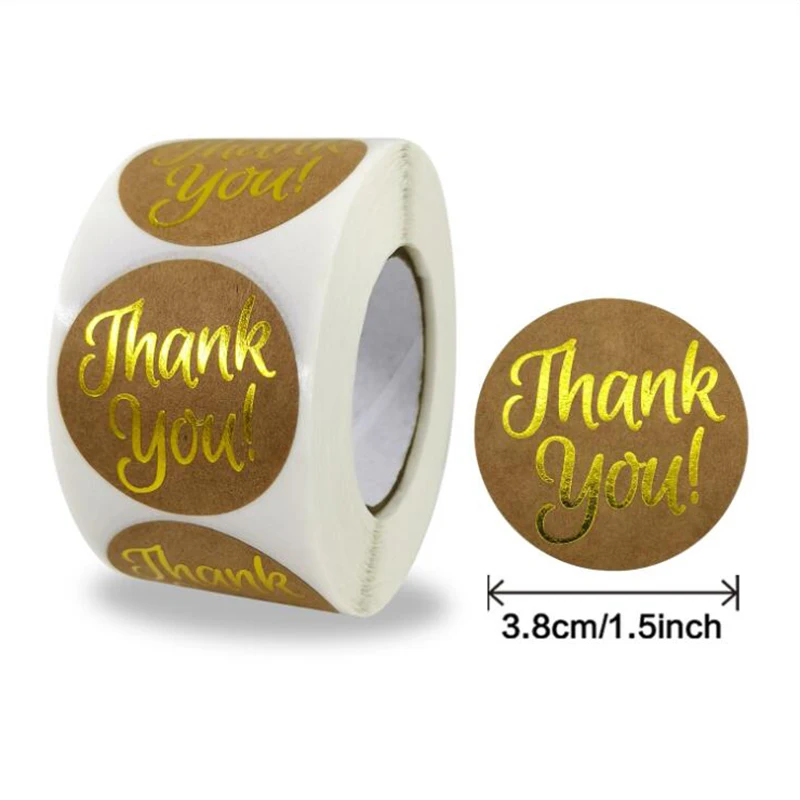 1.5IN Gold Custom Adhesive Thank You Sticker Labels Seal Kraft Paper Stationery Supply Big Scrapbooking 50PCS