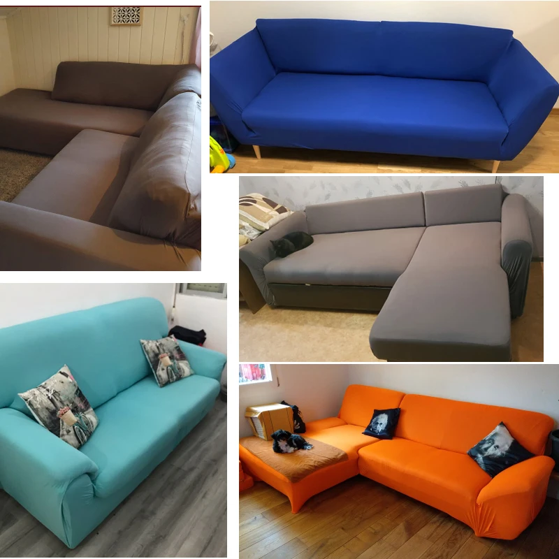 

Velvet plush L-shaped sofa cover for living room elastic furniture solid color sofa cover recliner corner sofa cover elastic