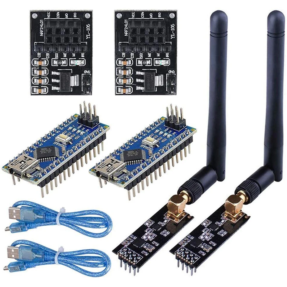 

Беспроводной приемопередатчик NRF24L01 + PA + LNA, радиочастотный модуль, антенна SMA 2,4 ГГц 1100 м NRF24L01, регулятор Nano V3.0 ATmega328P, плата