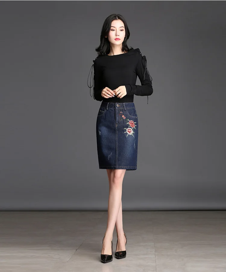 

Denim Mini Skirt Women Fashion High Waist Embroidery Slim Casual Plus Size Bodycon Jean Pencil Skirts Elegant Spring Summer 1877