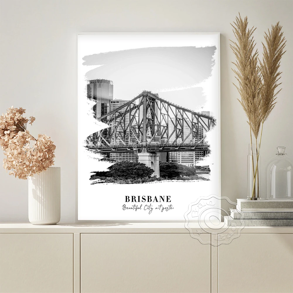 

Brisbane Travel Art Prints Poster City Landmark Black White Photography Scenery Canvas Painting Home Decor Housewarming Gift