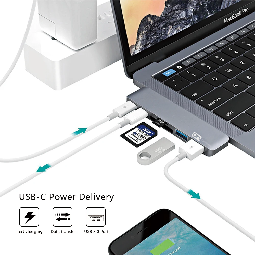USB C концентратор с SD кардридером алюминиевый зарядный порт 3 0 конвертер для