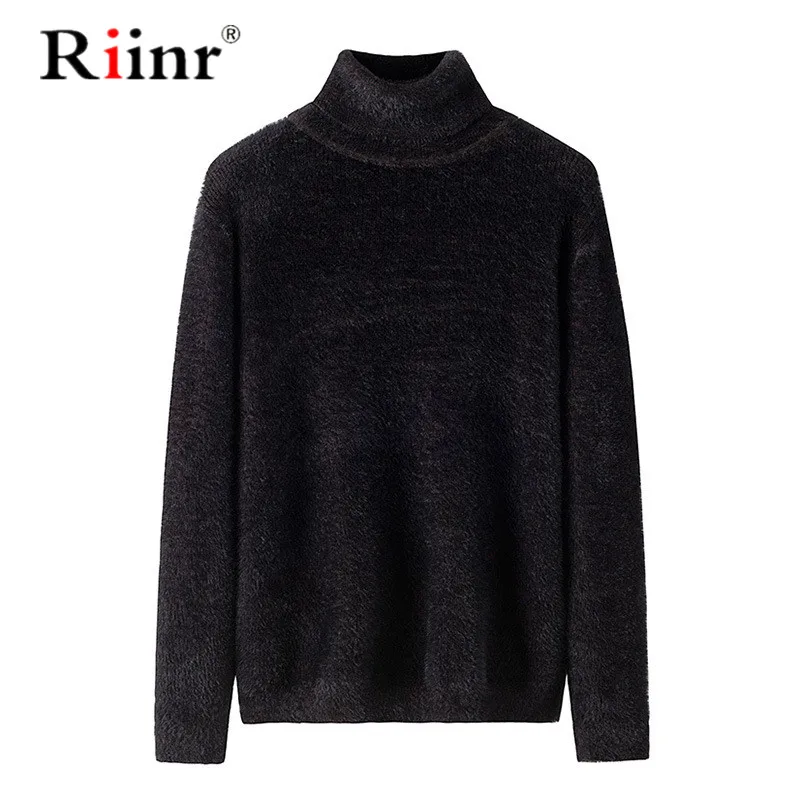 Riinr мужской теплый свитер с высоким воротом hombre модный однотонный вязаный