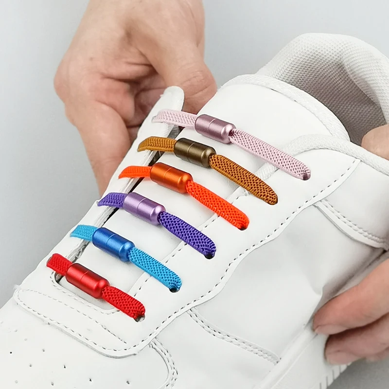 

2022 New Flat No-tie Elastic Shoelaces Metal Buckle Special Kids Adult Unisex Sneakers Shoes Laces Strings Shoe Accessories