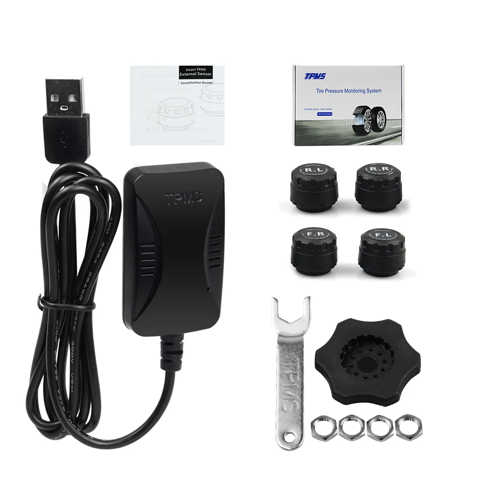 Автомобильная система контроля давления в шинах USB TPMS для Android навигации с 4 внутренними/внешними датчиками сигнализации давления в шинах