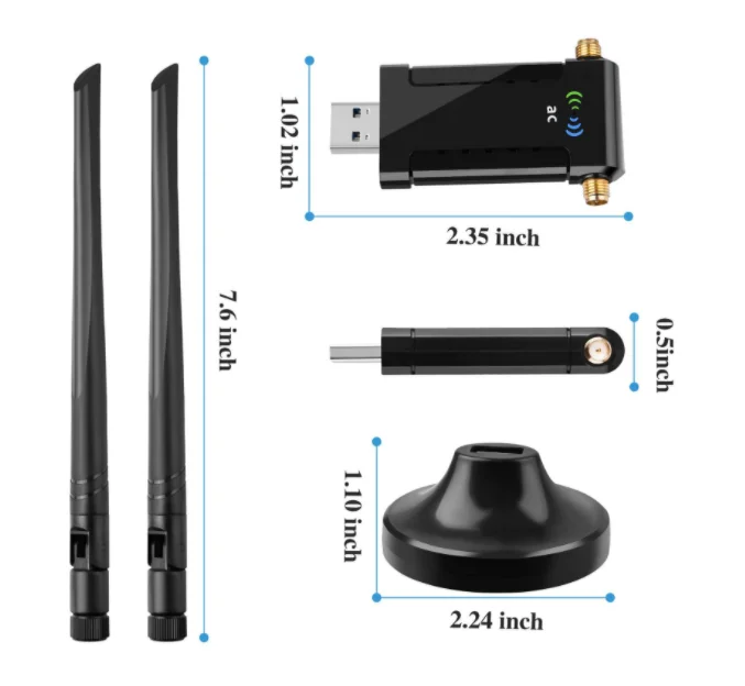

TEROW AC1200M 2.4G/5.8G USB3.0 Wifi Adapter Receiver 1200M Network Card With 2* 5dBi Antennas RTL8812BU 802.11ac for Desktop PC