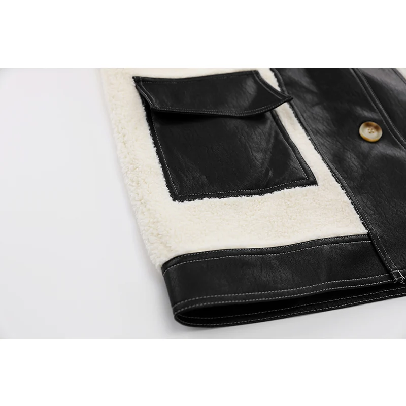 Куртка женская оверсайз с отложным воротником теплая уличная одежда из овечьей