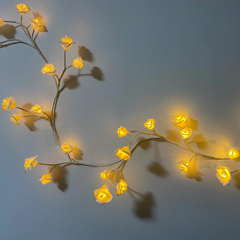 

3M 60Leds Artificial Flower Rose Tree Branch String Garland Light LED Willow Vine Lights For Christmas Bedroom Wall Decoration
