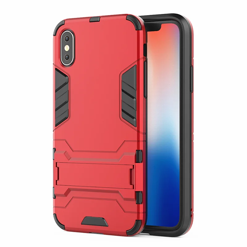 red Гибридный противоударный защитный чехол-подставка для телефона для iPhone 11 Pro MAX X XS Max XR 7 8 6 6S Plus 5 5S 5C кронштейн держатель чехол - Цвет: red