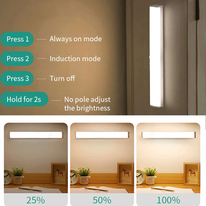 Светодиодный Ночной светильник движения Сенсор Беспроводной Usb Rechargeable15 20 30 50 см