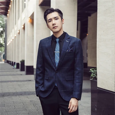Мужской приталенный пиджак повседневный в британском стиле корейская мода